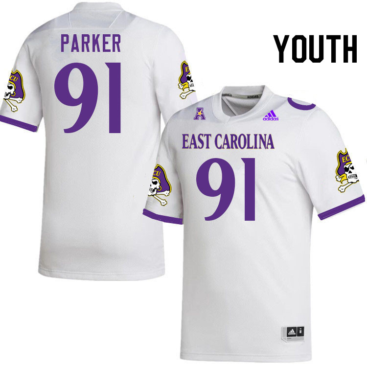 Youth #91 Miles Parker ECU Pirates College Football Jerseys Stitched-White